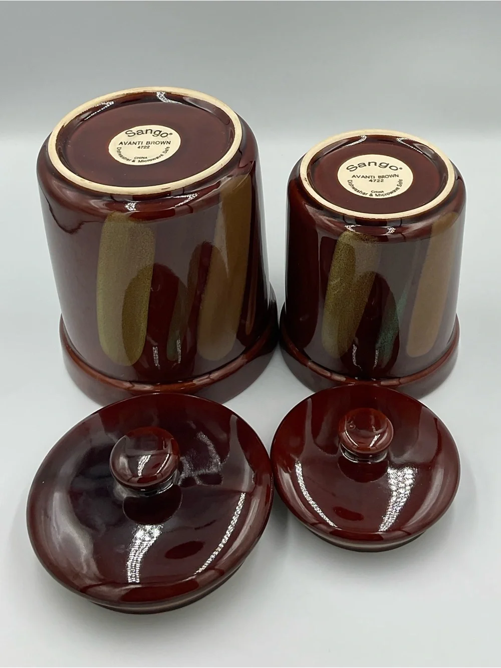 Sango “Avanti Brown” 4722 Stoneware Canisters with Lids